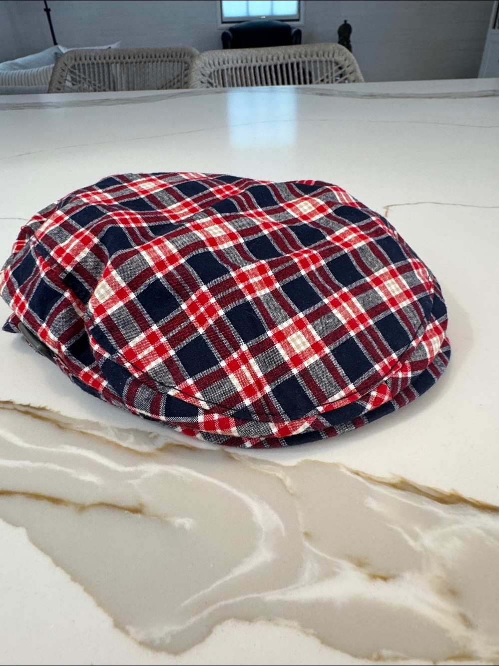 Janie and Jack Red Navy Plaid Newsboy Cap - Picture 3 of 16